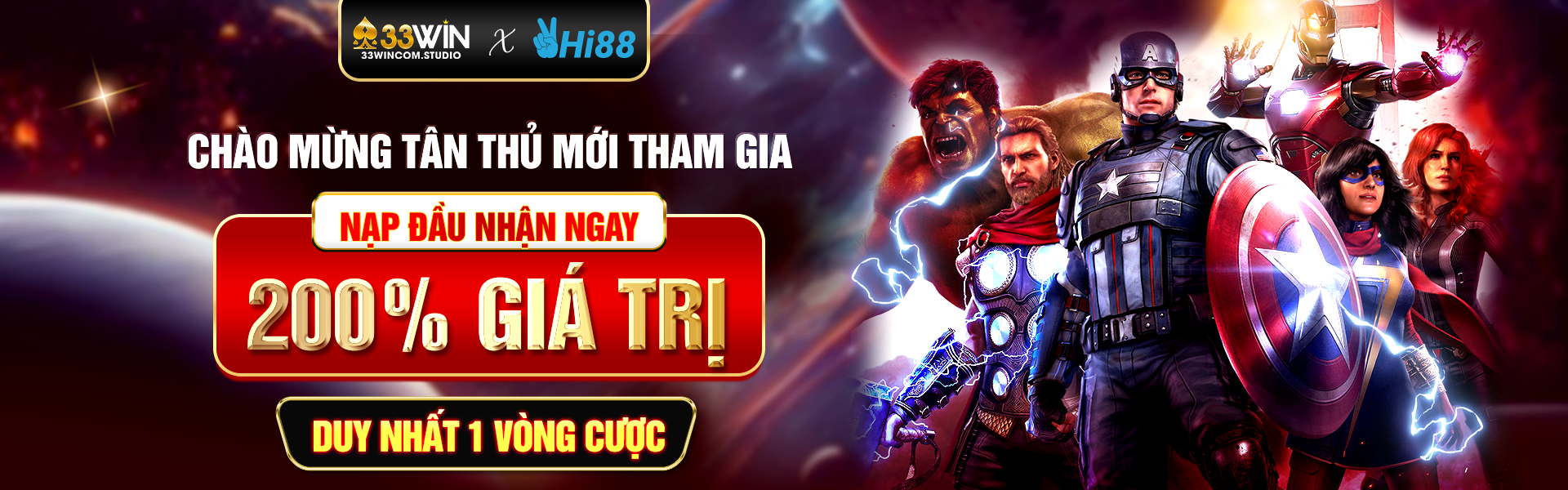 banner 33win tặng 200% giá trị cho khách hàng lần đầu nạp